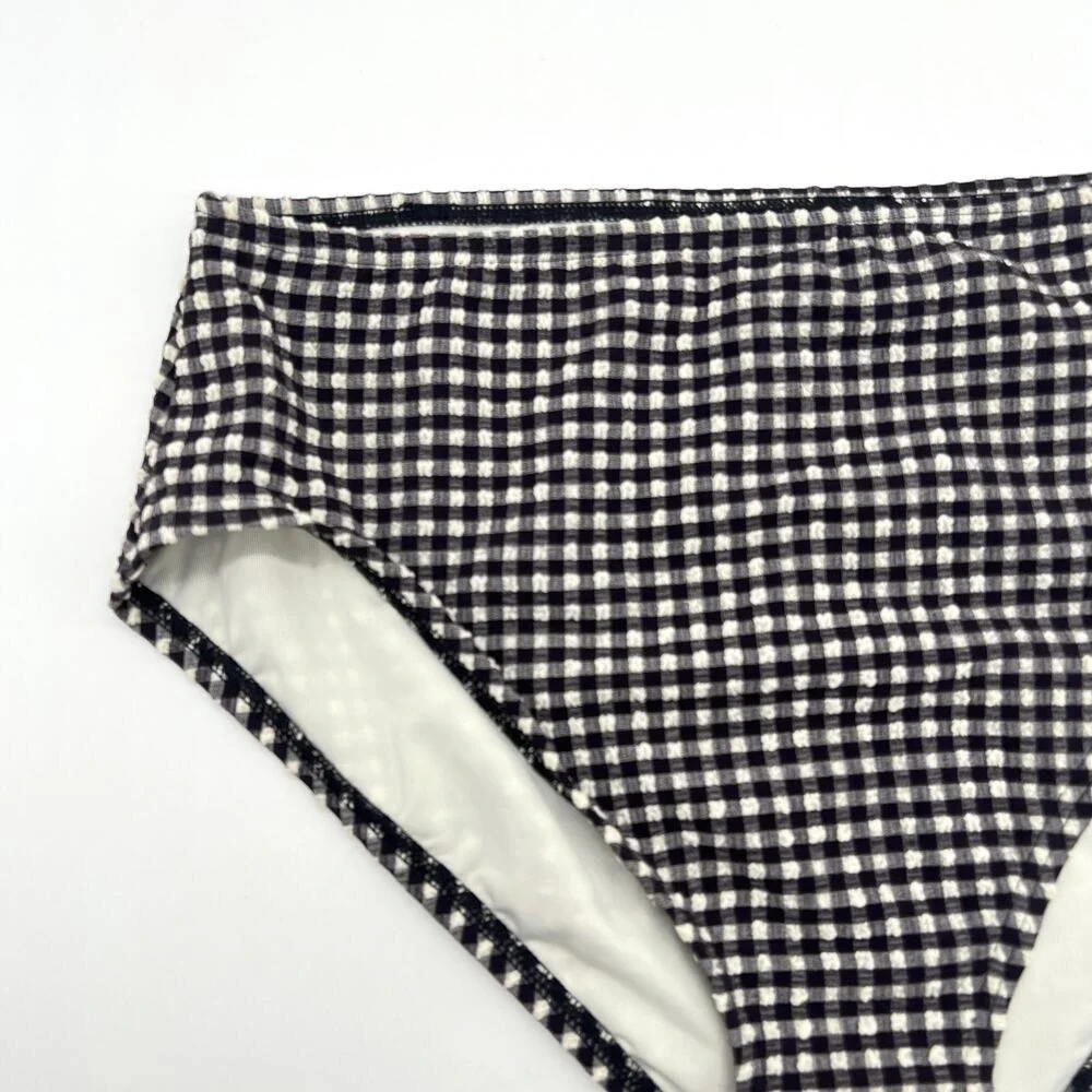 KATE SPADE High Waist Bikini Bottom Women Medium Black Gingham Seersucker Swim